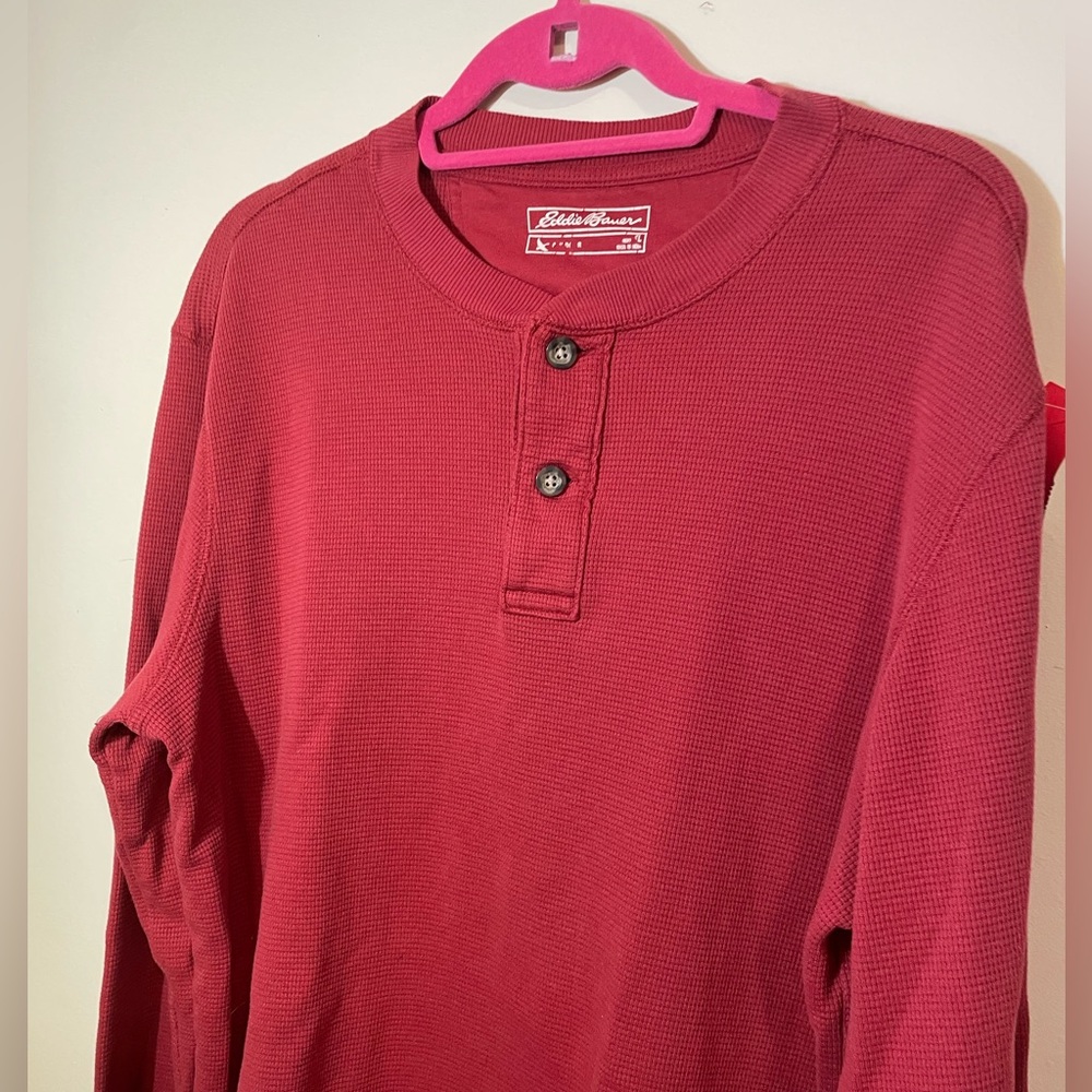 Eddie Bauer Shirt Men’s LG Burgundy long sleeve cotton‎ blend textured w/buttons